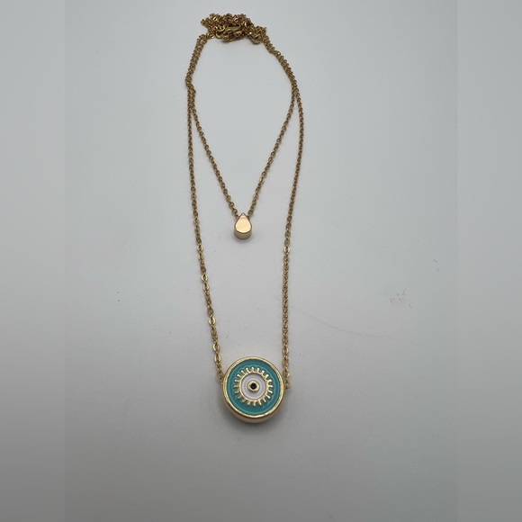 Evil Eye Minimalist Layered Necklace - Pop-of-Color Gold Preppy Necklace - Picture 6 of 17